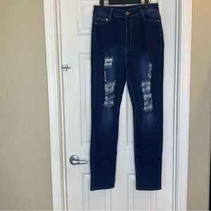 BOB Dark Denim Distressed High Rise Skinny Jeans Size 15/16